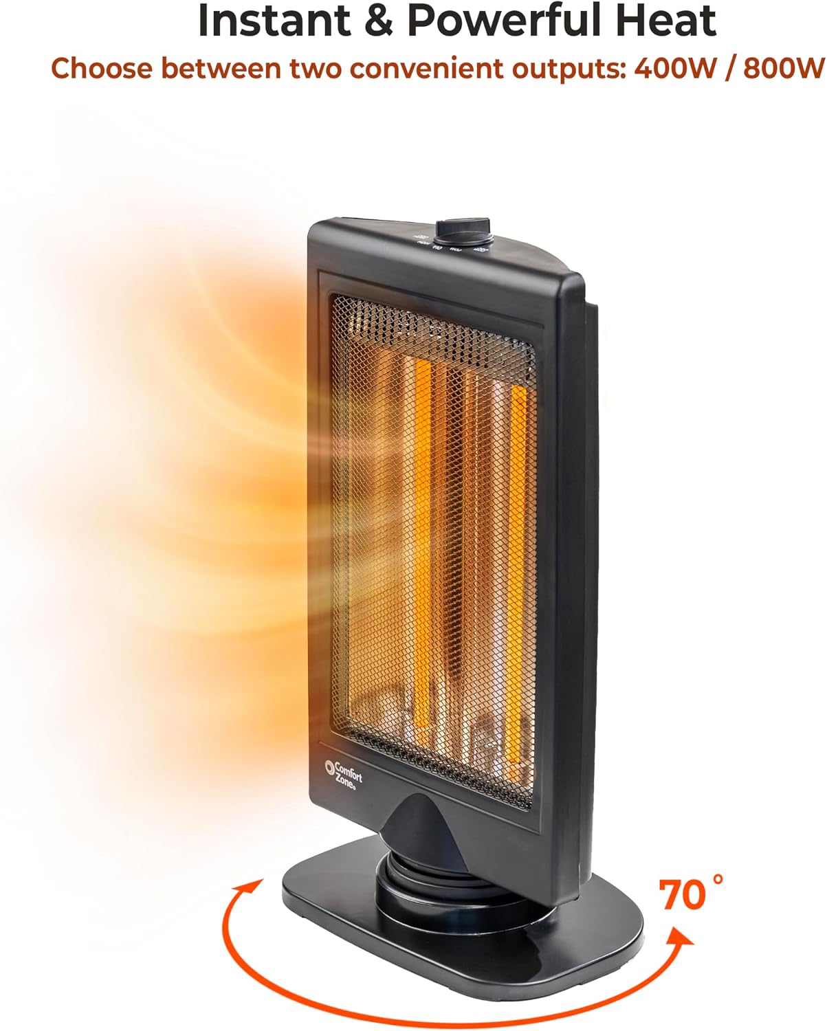 Comfort Zone Oscillating Portable Space Heater, Flat Panel, Halogen, Infrared, Electric, Adjustable Tilt, Overheat Sensor, Stay-Cool