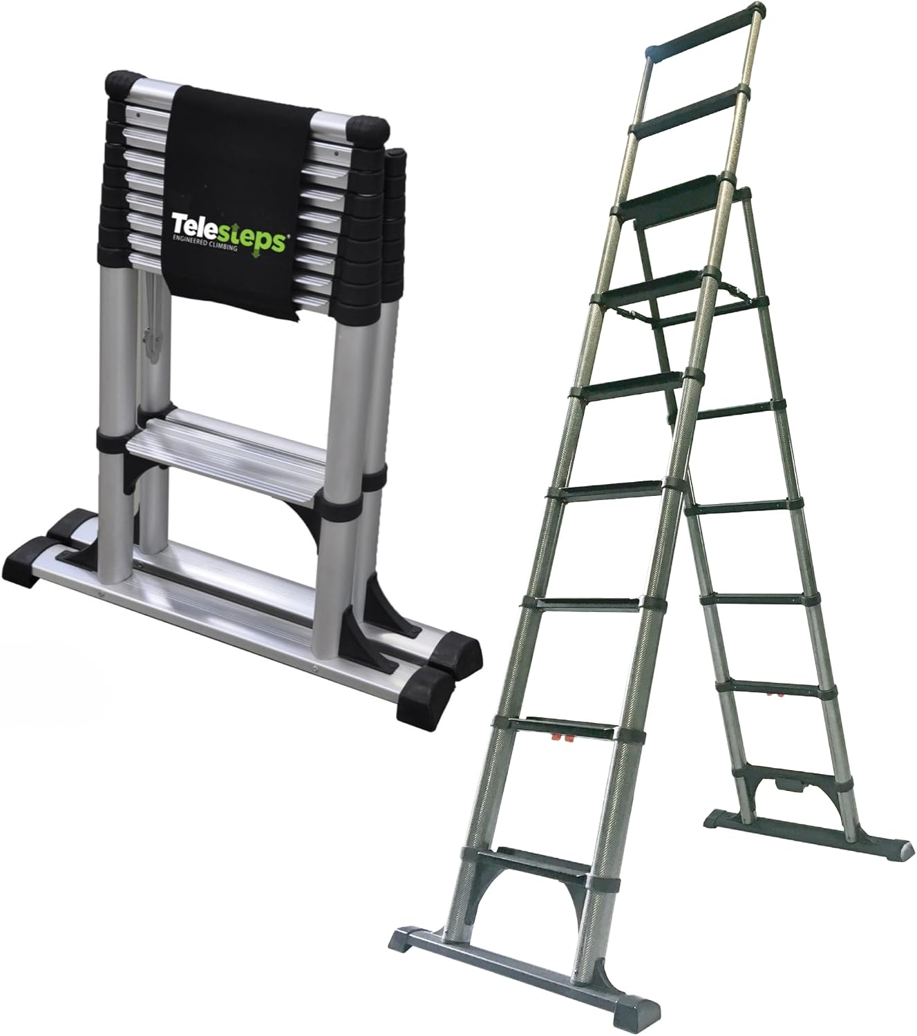 Telesteps 14ES Telescoping A-Frame Ladder – 10 ft Height, 14 ft Reach | Type 1AA 375 lb Rated | One-Touch Folding Aluminum Ladder with Stair Offset