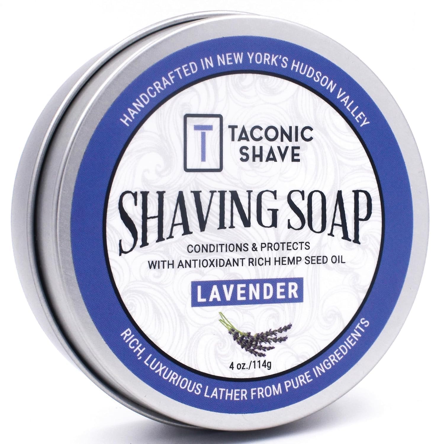 Taconic Lavender Natural Shaving Soap Puck, Rich Lather | Calming lavender aroma pairs with moisturizing natural oils to build rich protective lather for a comfortable wet shave.