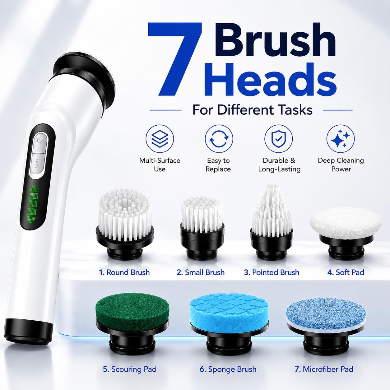 Highyes Electric Spin Scrubber for Bathroom | IPX7 Waterproof Shower Scrubber with Extendable Long Handle，Bathroom Cleaning Scrubber with 7