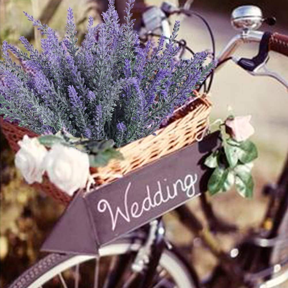 GTIDEA 4pcs Artificial Lavender Flowers Faux Purple Flocked Plastic Flowers | Artificial Flowers for Home Wedding Kitchen Garden Patio Window Box Office Table Centerpieces Indoor Outdoor Décor