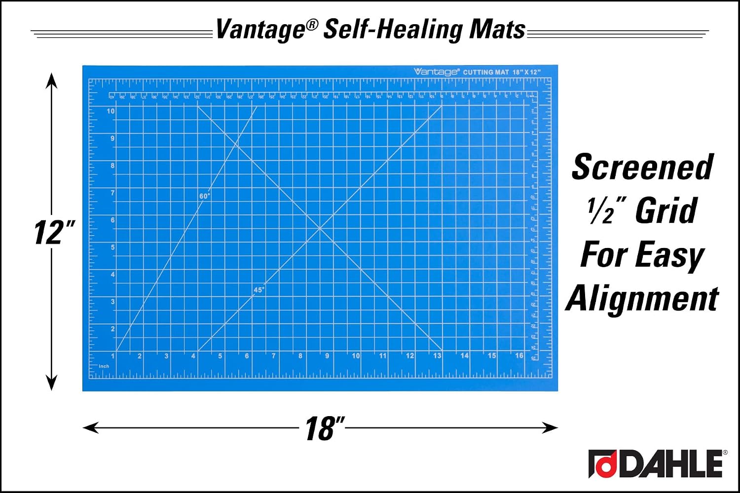 Dahle Vantage 10673 Premium Self-Healing Cutting Mat, 24"x36", 1/2" Grid, 5 Layers for Max Healing, Perfect for Crafts & Sewing, Black