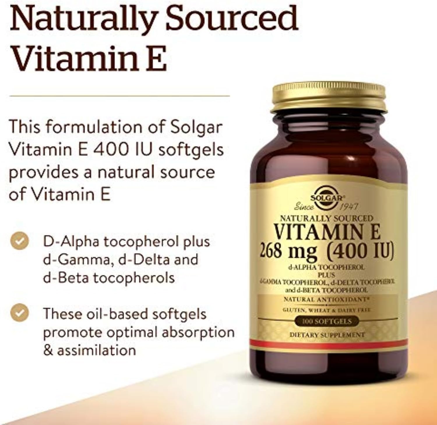 Solgar Vitamin E 268 MG (400 IU) (d-Alpha Tocopherol & Mixed Tocopherols)