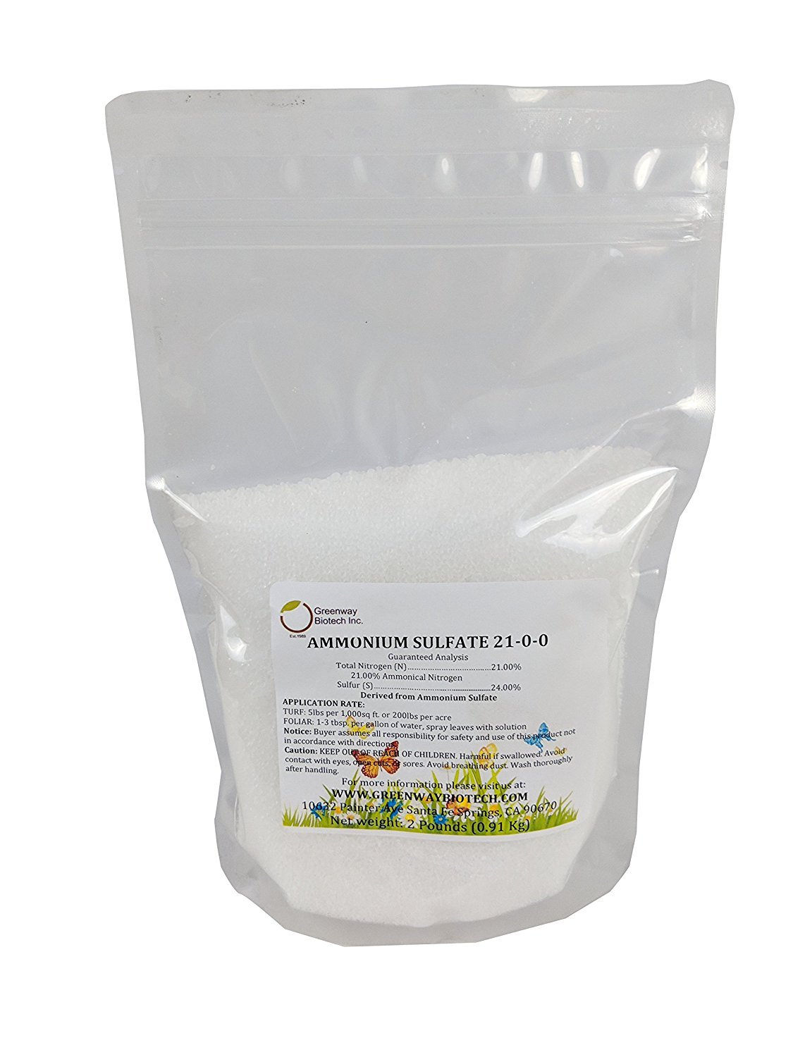 Greenway Biotech, Inc. Ammonium Sulfate 21-0-0 Fertilizer Contains 21% Water Soluble Nitrogen&24% Sulfur Suitable for Acid Loving Plant- Lawn Fertilizers to Lower pH Level in Alkaline Soil (25 Pound)