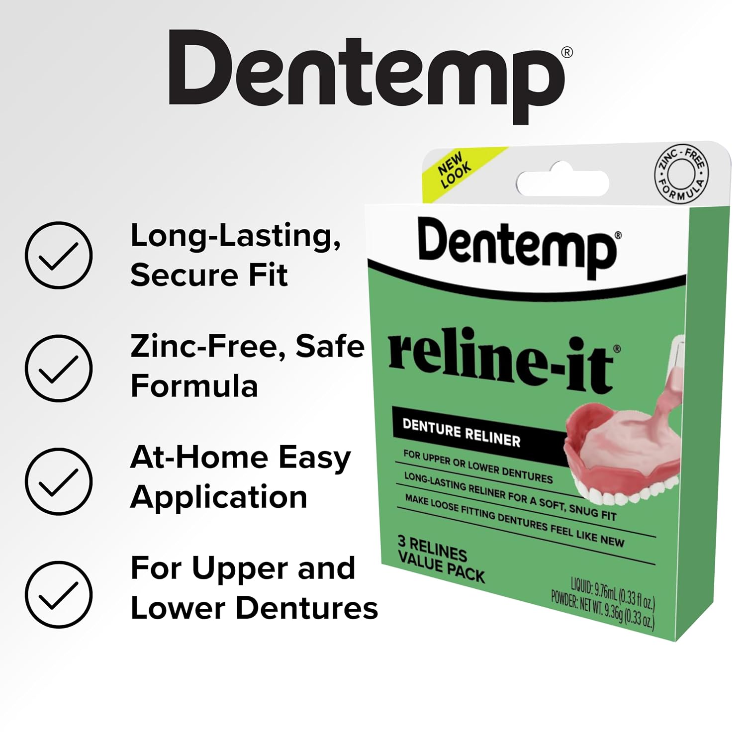 Dentemp Denture Reline Kit - Advanced Formula Reline It Denture Reliner (Pack of 2) - Denture Kit to Refit and Tighten Dentures for Both Upper & Lower Denture (Packaging May Vary)