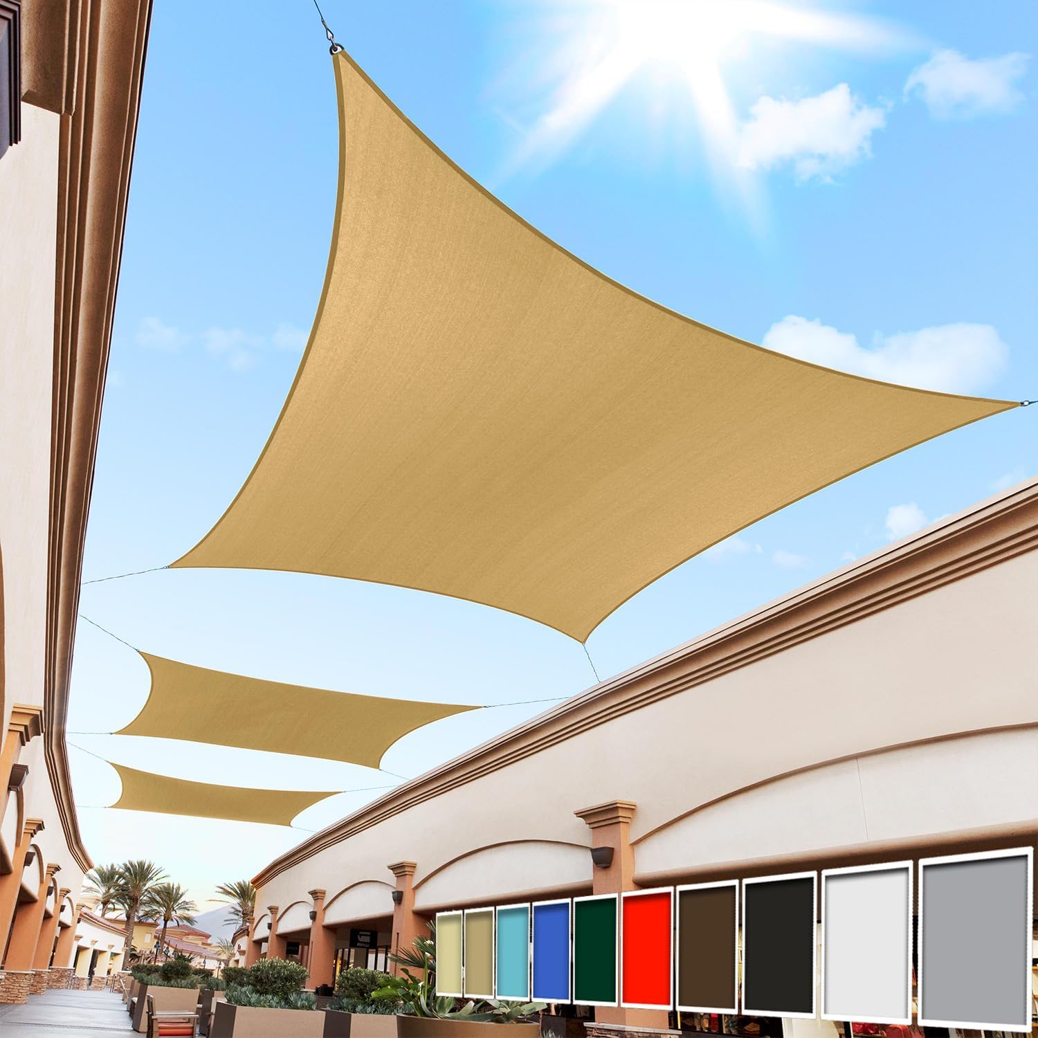 Royal Shade 20' x 22' Sand Beige Rectangle Square Sun Shade Sail Order to Make RTAPR1013 Canopy, UPF50+ 95% UV Blockage