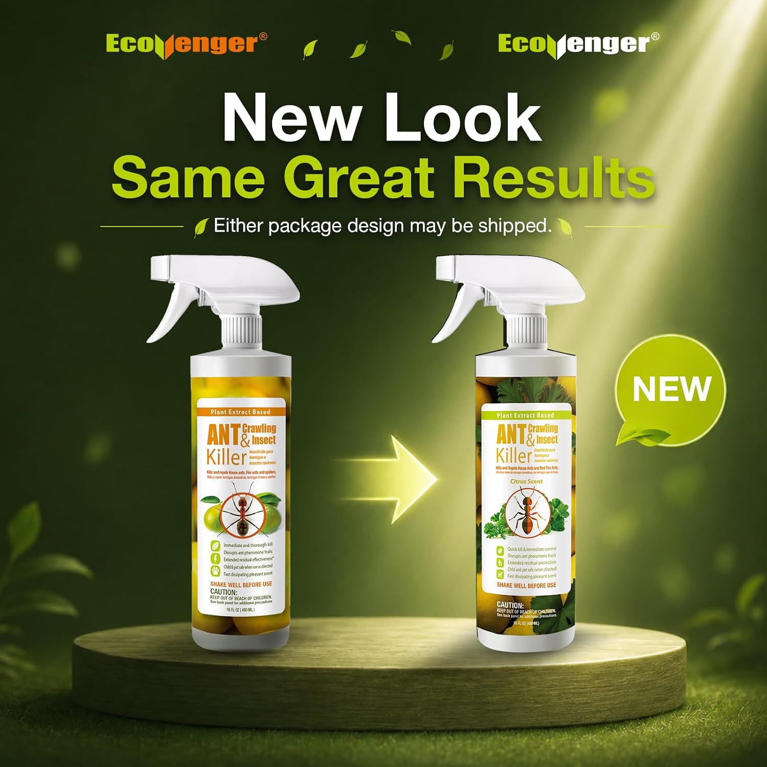 EcoVenger By EcoRaider Ant Killer & Crawling Insect Killer, 16 OZ Ready to Use, Indoor & Outdoor, Kills & Repels, Lasting Prevention, Natural & Non-Toxic Plant Based Formula, Pleasant Citrus Scent