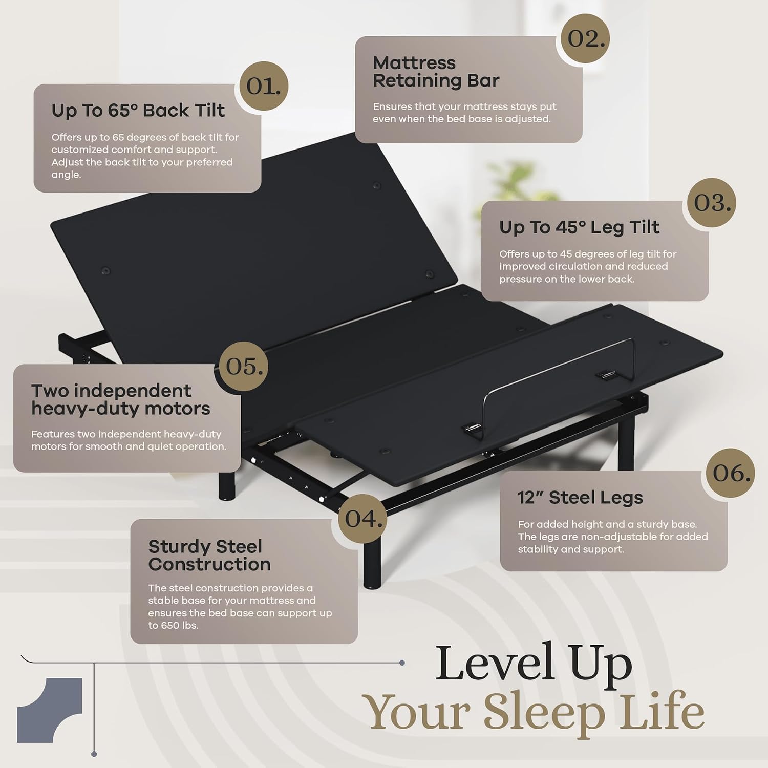 Sven and Son Essential Adjustable Bed Base (Frame) + 12 inch Memory Foam Matt (Medium), Easy Assembly, Head and Foot Lift, Memory Positions