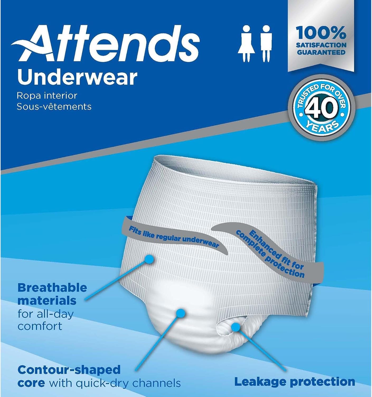 Attends Adult Absorbent Underwear, Medium, AP0720, Maximum, 80 ct | Disposable Pull-On Diapers with Tear-Away Sides and Breathable Waistband