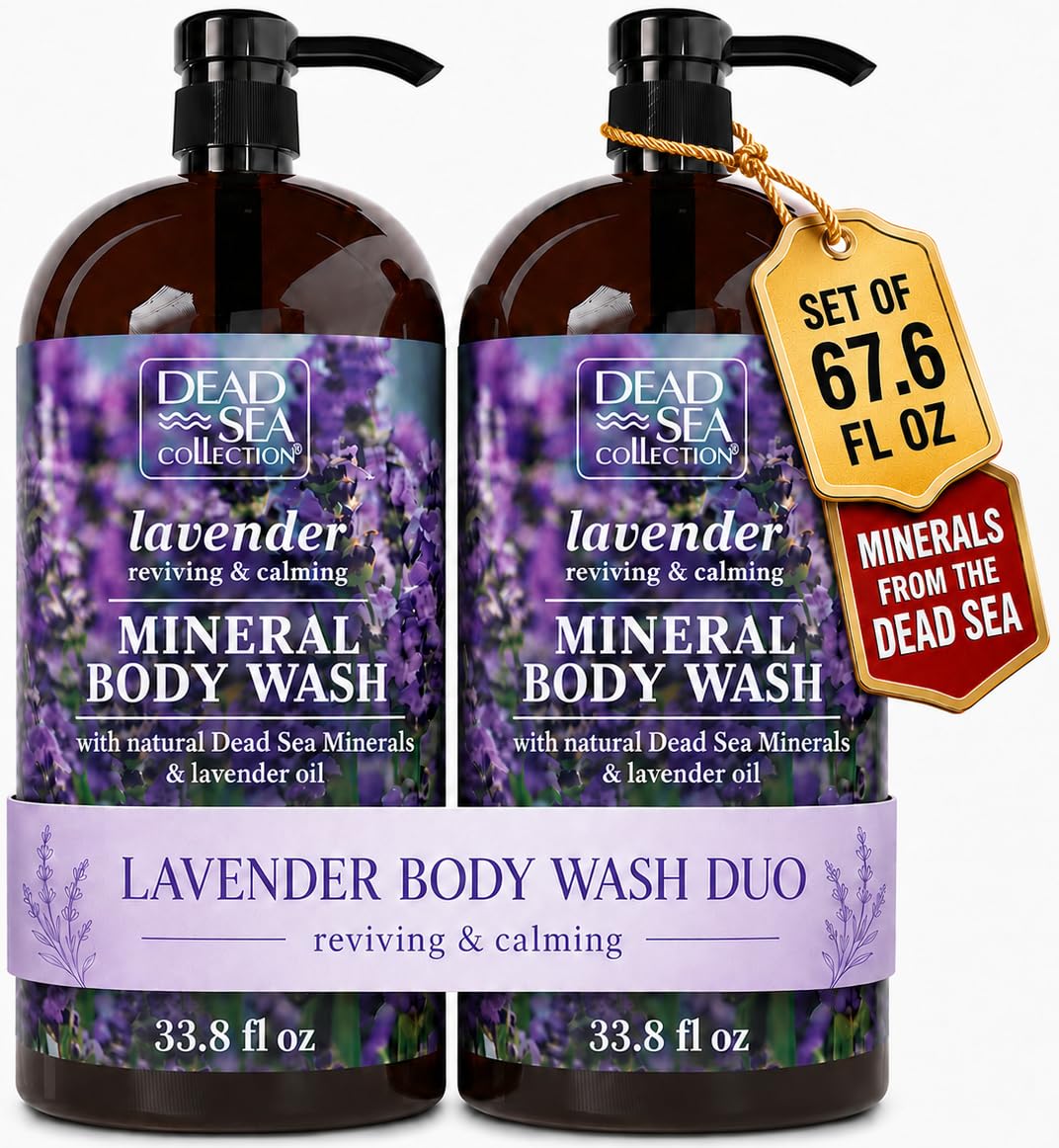 Dead Sea Collection Coconut Body Wash for Women and Men - with Pure Dead Sea Minerals and Coconut Oil - Cleanses and Moisturizes Skin - Pack of 2 (67.6 fl. oz)