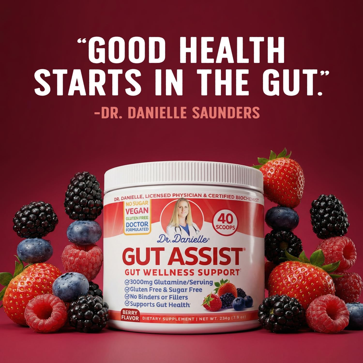 Gut Assist Leaky Gut Support Powder | 40-Servings with L-Glutamine, Arabinogalactan, Licorice Extract