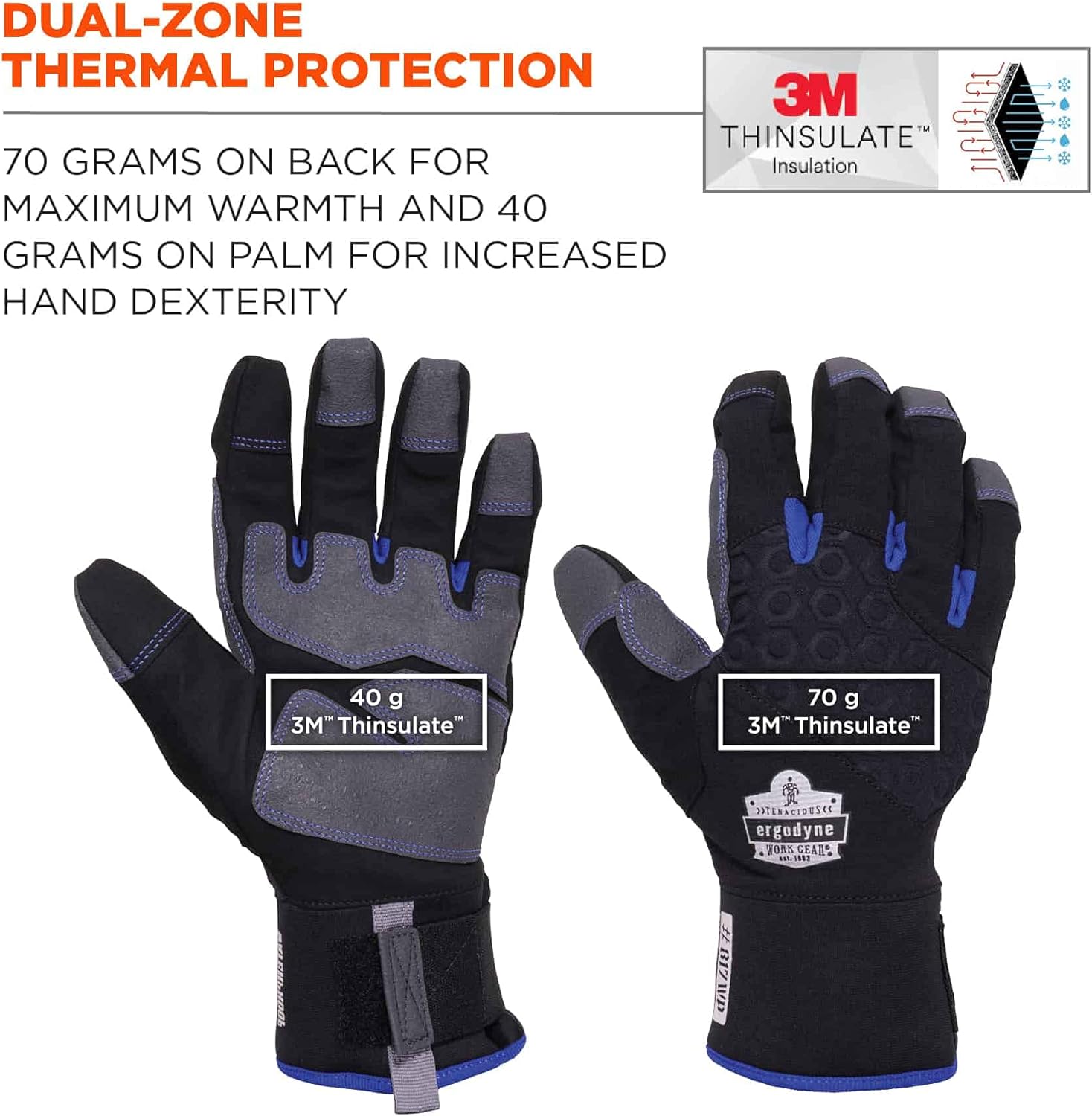 Ergodyne unisex adult Reinforced Thermal Waterproof Winter Work Gloves, Black, Large Pack of 1 US