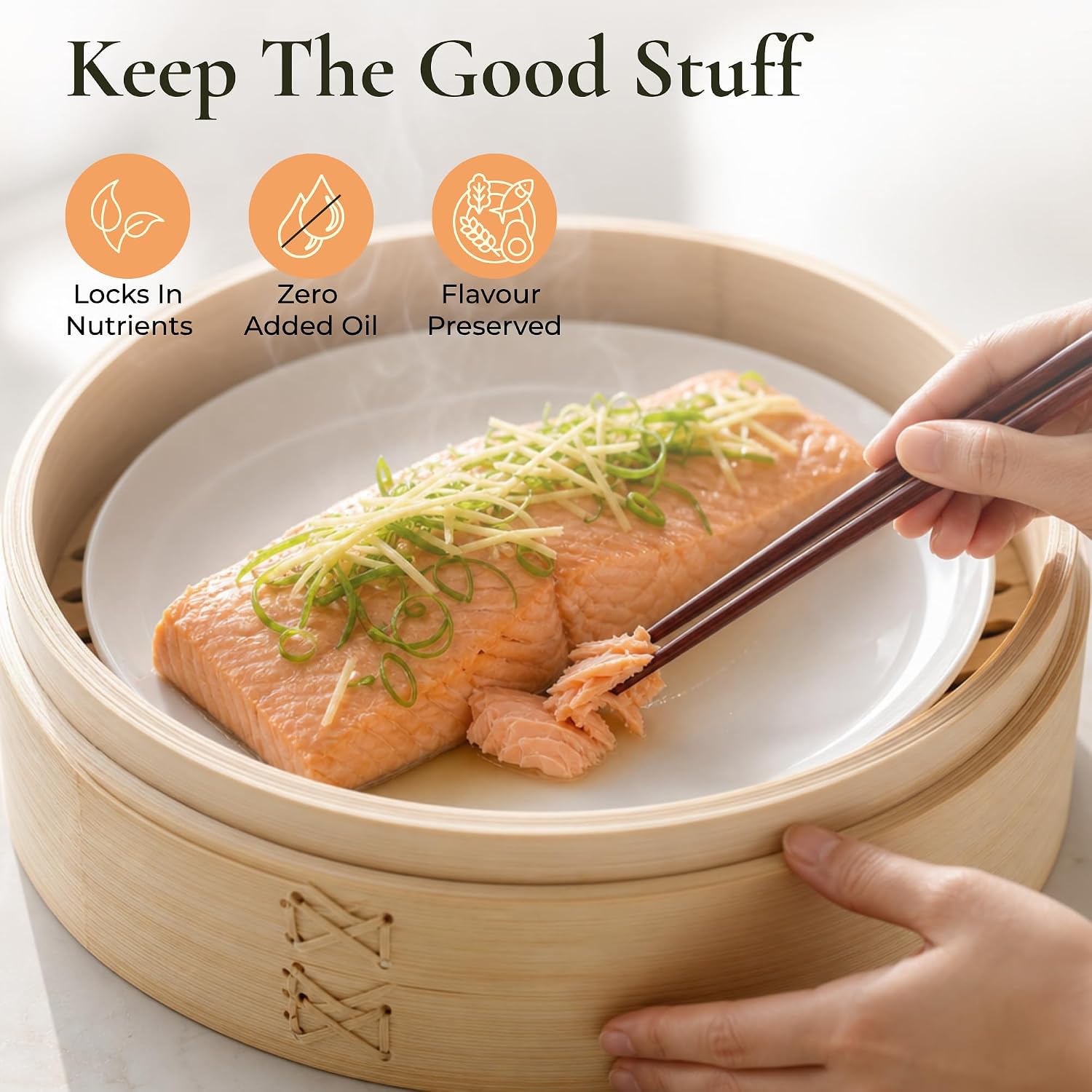 HAPPI STUDIO Bamboo Steamer Basket 10 Inch, Extra Deep Dumpling Steamer Set