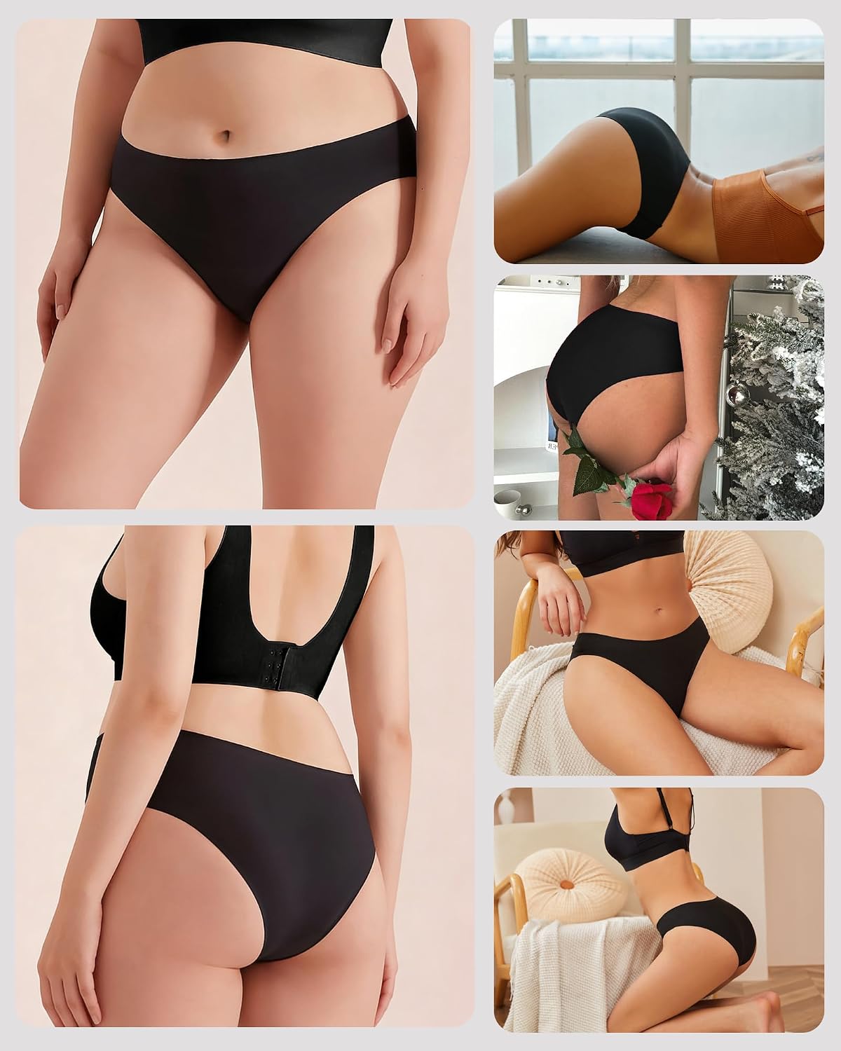FINETOO 6 Pack Women’s Seamless Hipster Underwear No Show Panties Invisibles Briefs Soft Stretch Bikini Underwears XS-XL