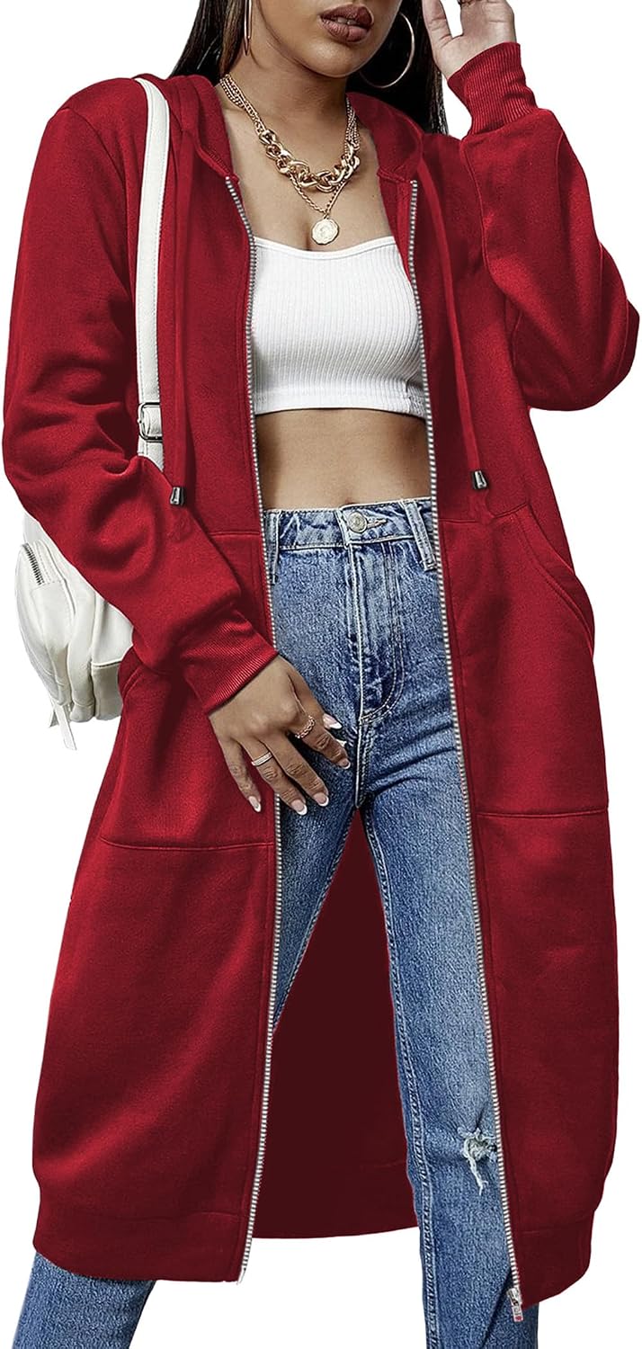 ELESOL Women Casual Zip up Fleece Hoodies Tunic Sweatshirt Long Jacket