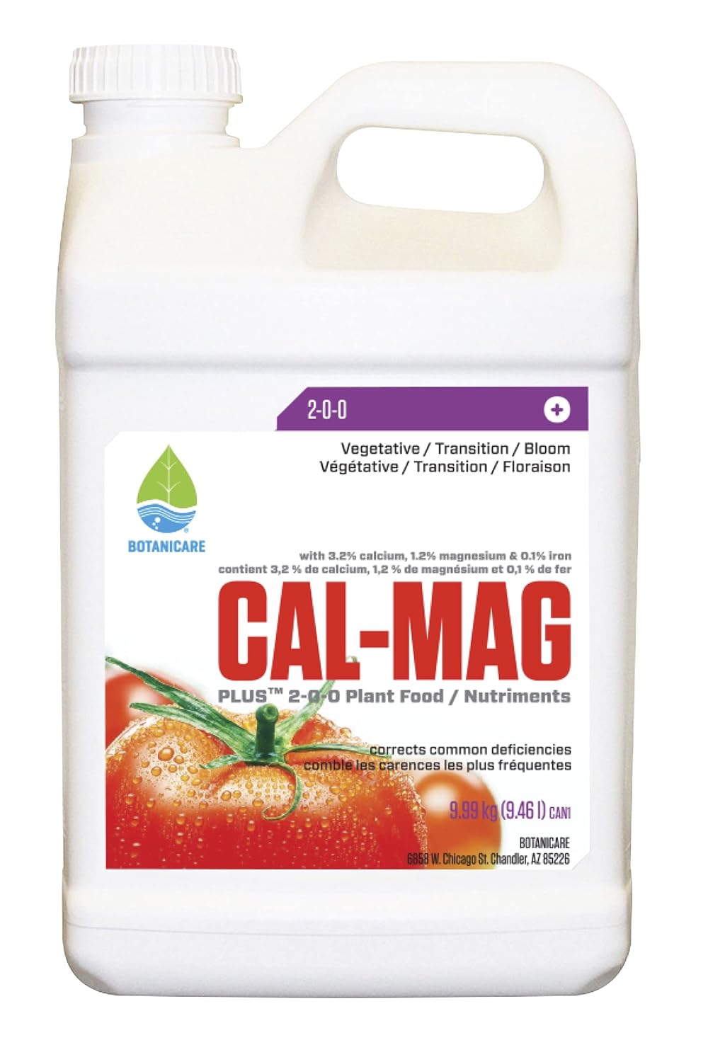 Botanicare Cal-Mag Plus, A Calcium, Magnesium, and Iron Plant Supplement, Corrects Common Plant Deficiencies, Add to Water or Use as a Spray, 2-0-0 NPK, 1-Gallon