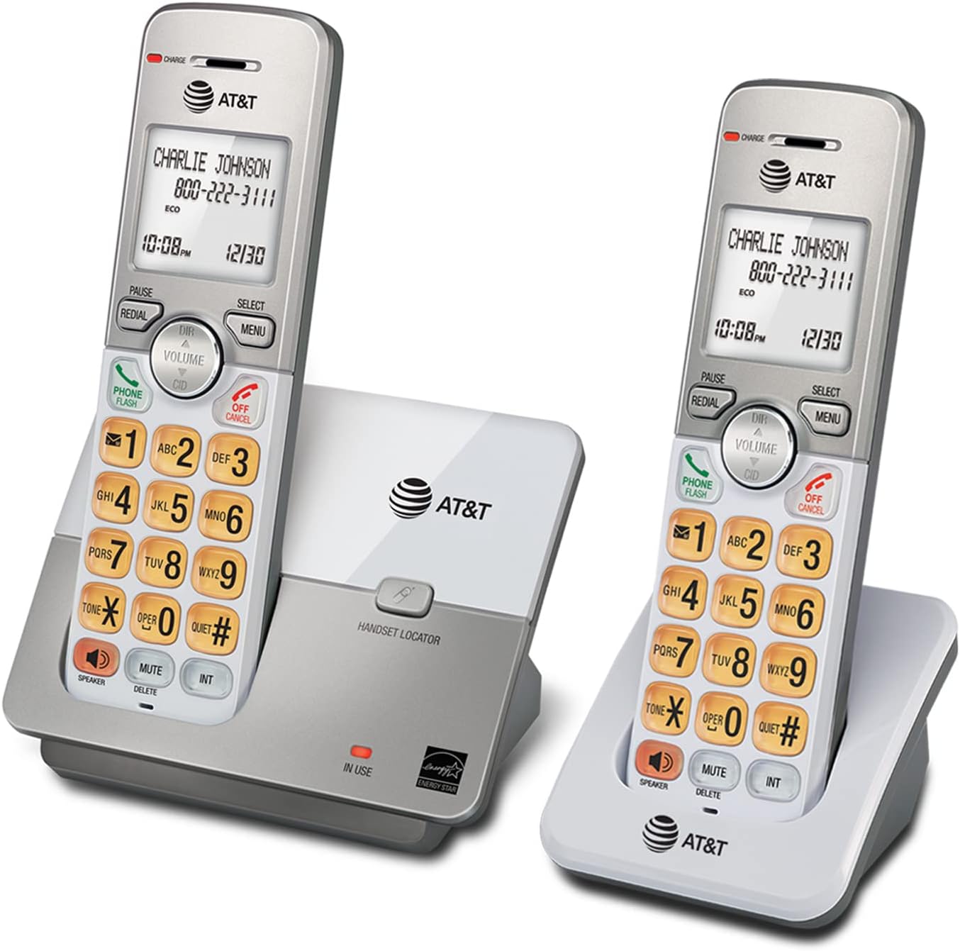 AT&T EL52213 2-Handset Cordless Phone, Light Champagne | Digital Answering System, Extra-Large Backlit Keys, Caller ID/Call Waiting, DECT 6.0, Expandable Speakerphone