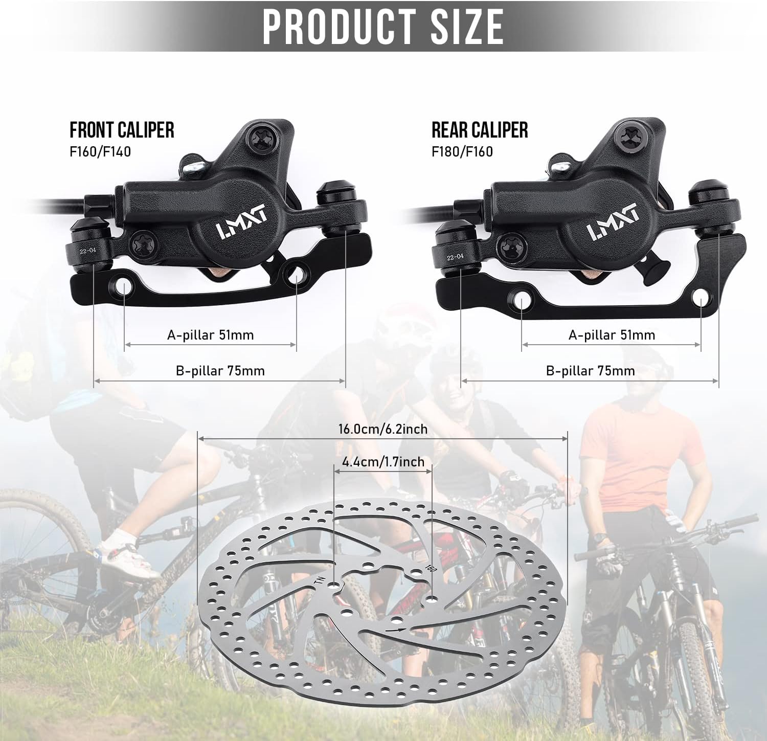 TOBWOLF MTB Cable Disc Brake Kit, Front Rear Calipers with 160mm Rotors