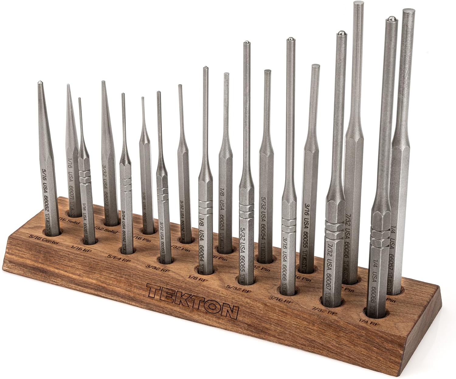 TEKTON Punch Set with Walnut Block (18-Piece) | 66564 | Made in USA