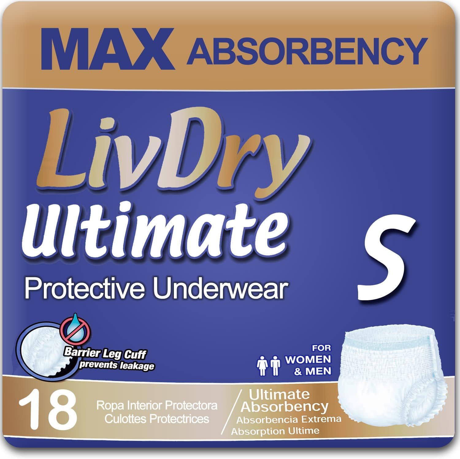 LivDry Ultimate XL Adult Incontinence Underwear, High Absorbency, Leak Cuff Protection, X-Large, 48-Pack