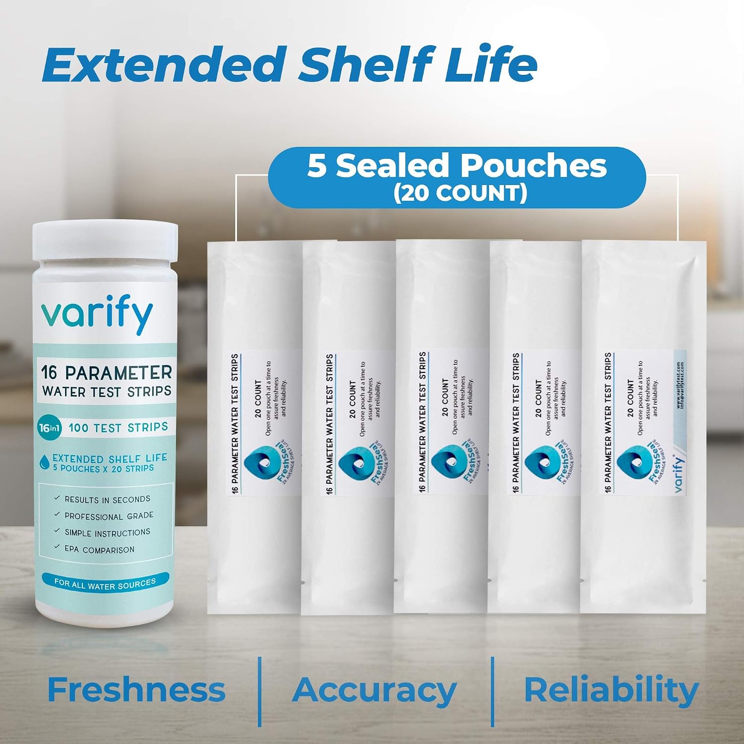 Varify 17in1 Complete Drinking Water Test Kit - 100 Strips + 2 Bacteria Tester Kits - Well, Tap, Home, City Water Testing Strip for Lead, Alkaline