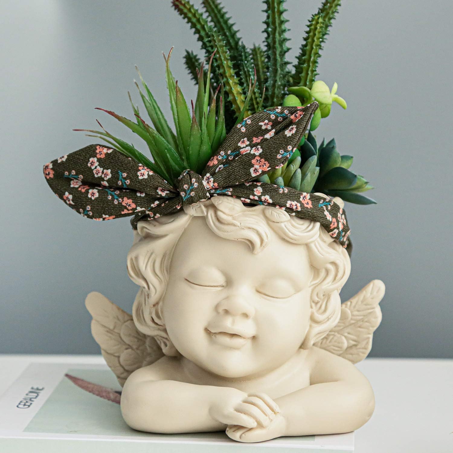 5.5 Inch Height Angel Statue Crafted Head Face Planter Pot