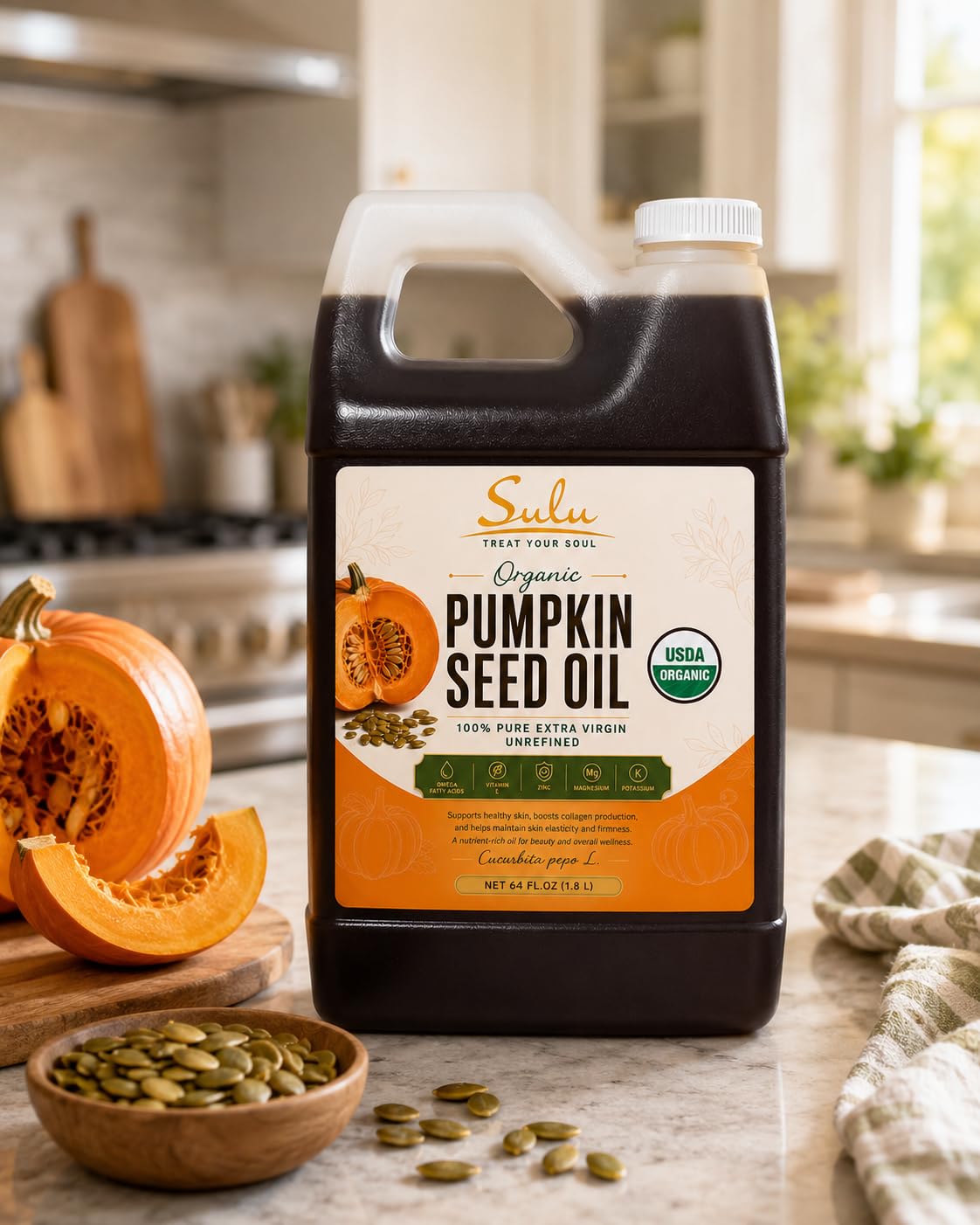 100% Pure Unrefined Virgin Pumpkin Seed Oil All Natural 4 lbs(64 fl.oz)
