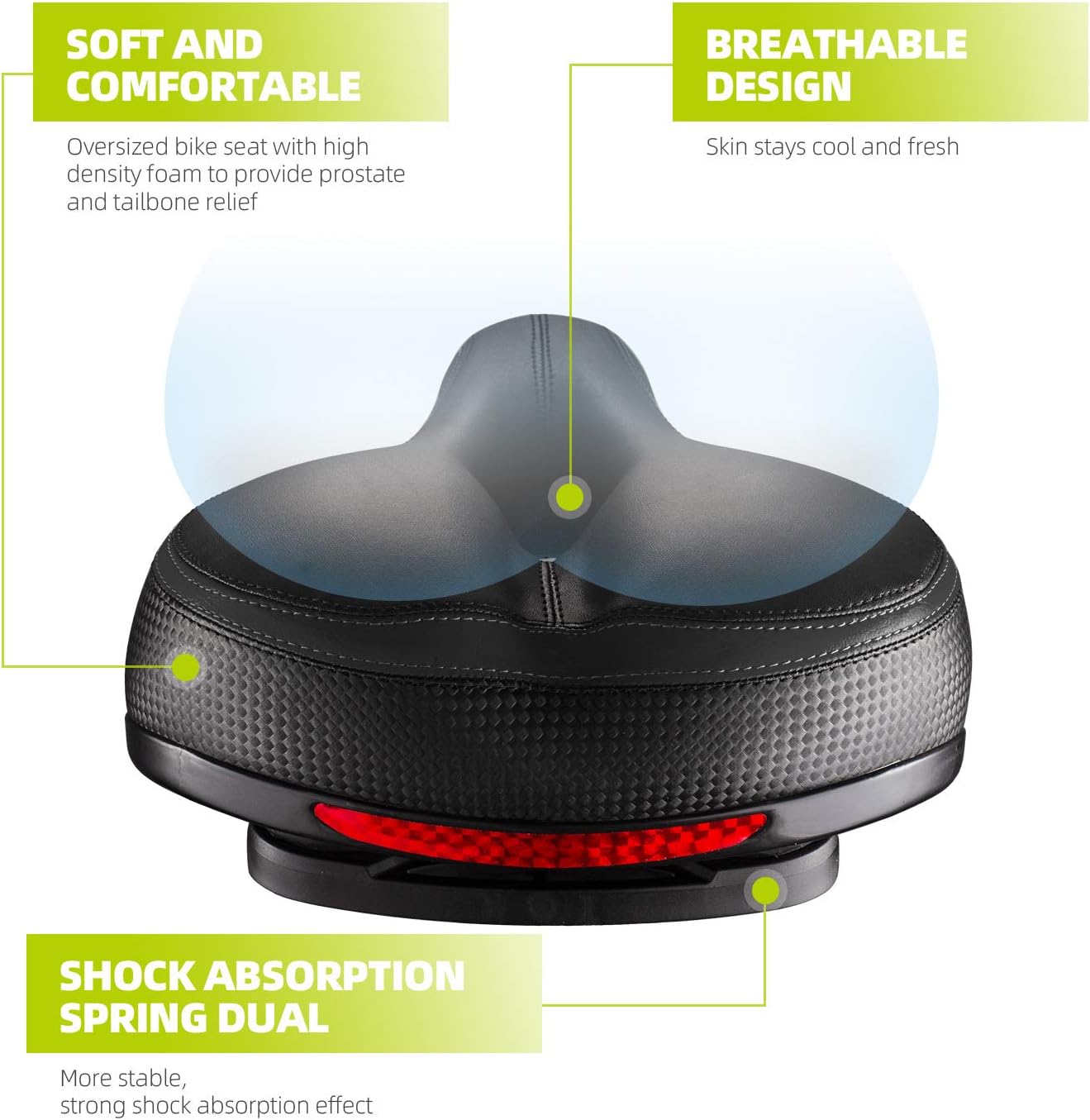 Bike Seat, Most Comfortable Bicycle Seat Dual Shock Absorbing Memory Foam Waterproof Bicycle Saddle Bike Seat Replacement with Refective Tape