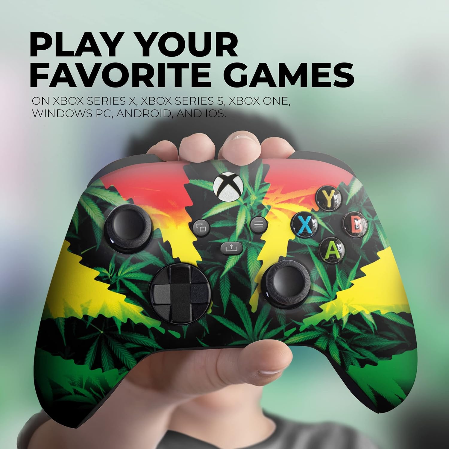 DreamController Green Weed Grass Custom X-box Controller Wireless compatible with X-box One/Series X/S Proudly Customized in USA with Permanent