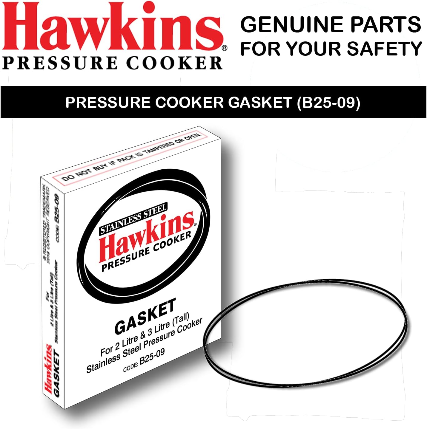 Hawkins Gasket Rubber for Stainless Steel Pressure Cooker - 2-3L Tall size (Black), SS Contura 3L