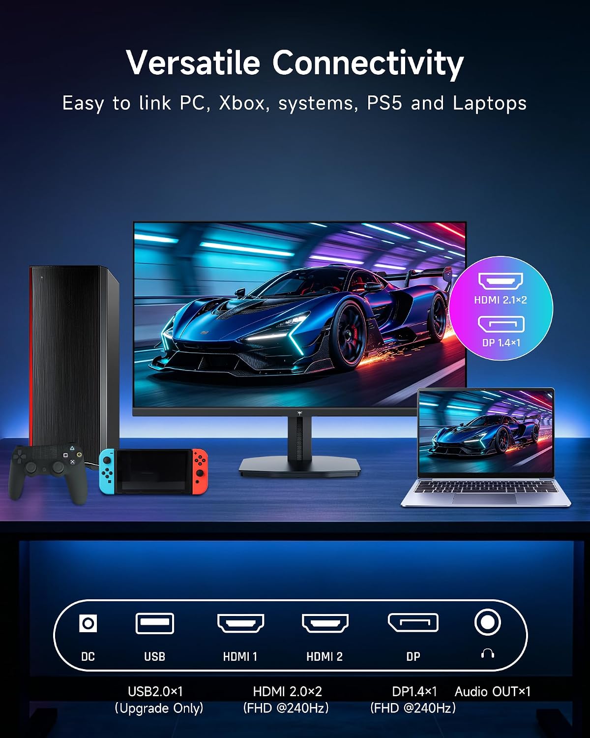 KTC 24.5 Inch Gaming Monitor, 180Hz OC 200Hz Monitor FHD, Fast IPS, H25T7 | 1080P Monitors 1ms, 128% sRGB HDR10, Adaptive Sync, HDMI DP, VESA Tilt Adjustable for Xbox PS5 Switch, HDMI Cable Inc.