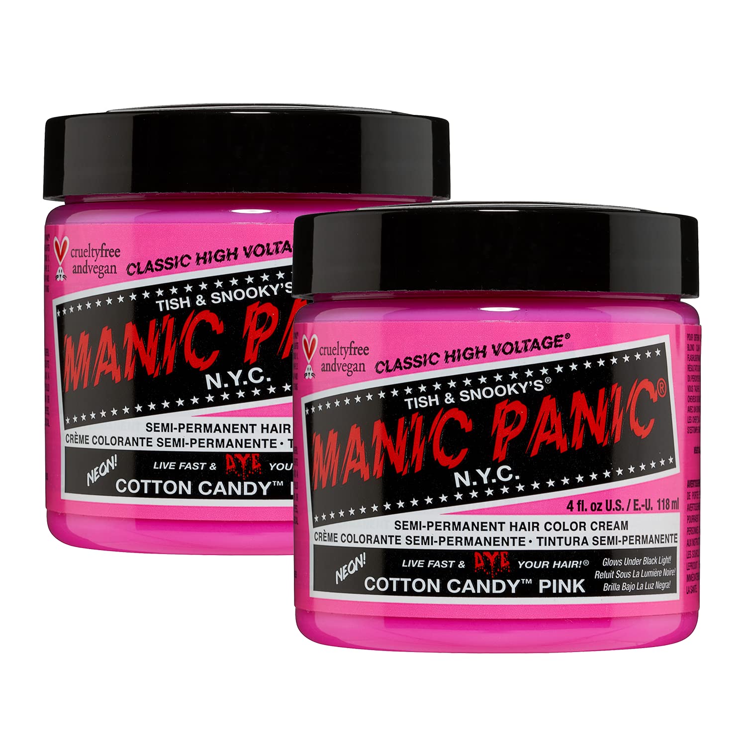 MANIC PANIC Classic Cotton Candy Pink Semi Permanent Hair Color - Bright Pink Hair Dye for Women & Men That Lasts 4-6 Weeks - Vegan, Ammonia & Cruelty-Free - Create & Mix Custom Shades (4oz / 2pk)