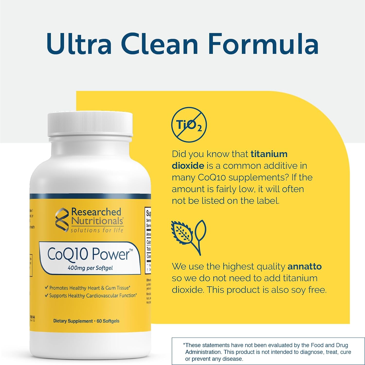 Researched Nutritionals CoQ10 400mg Softgels Heart Health Supplement, 60 Ct | Therapeutic-Strength Coenzyme Q10 Supplement, Supports Cellular Energy