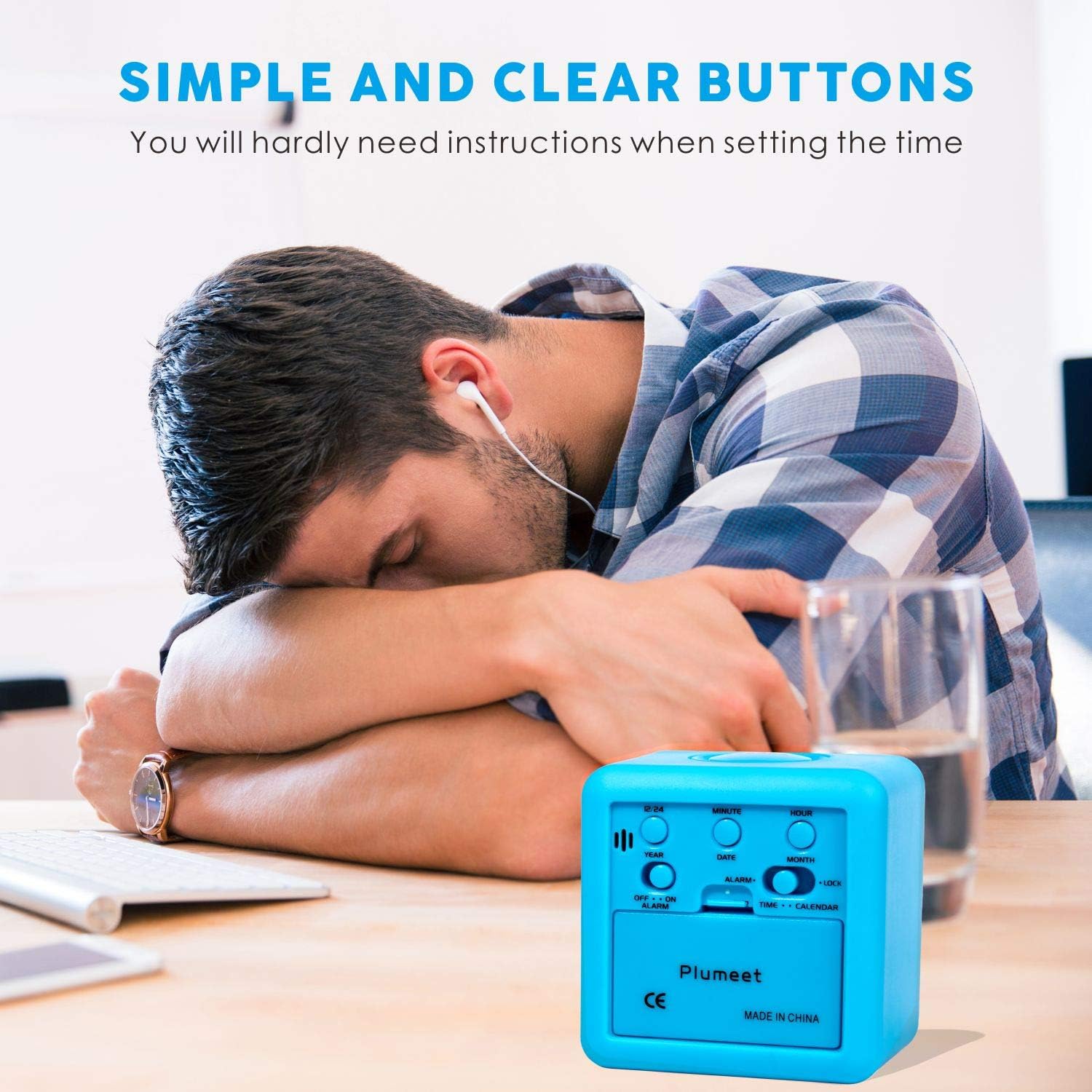 Plumeet Digital Alarm Clock Kids Clock with Snooze and White Nightlight - Easy Setting Travel Alarm Clocks Display Time, Date