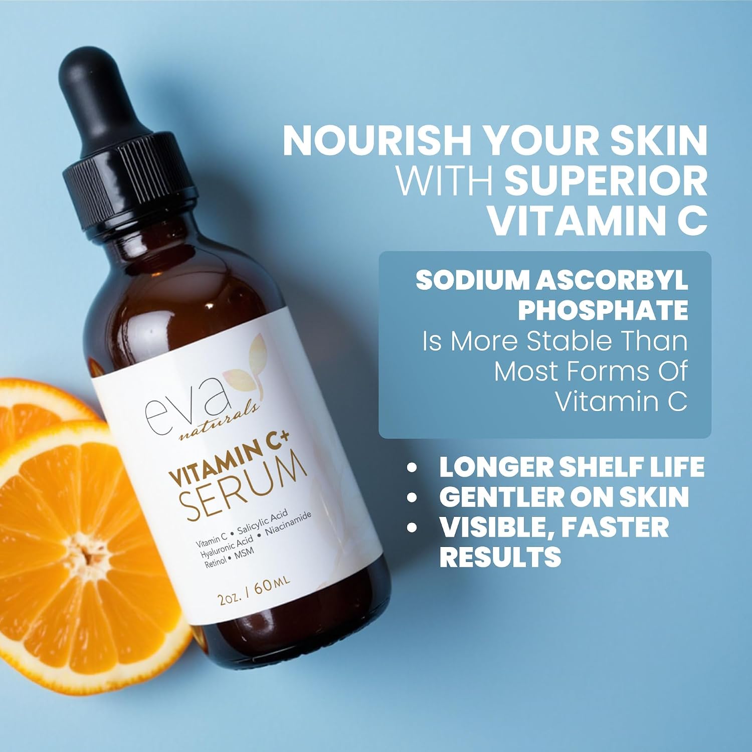 Eva Naturals Vitamin C Serum, Retinol, Niacinamide & Salicylic Acid, 1 oz | Hyaluronic acid, dark spots, brightening, dark spot remover & corrector, anti-aging