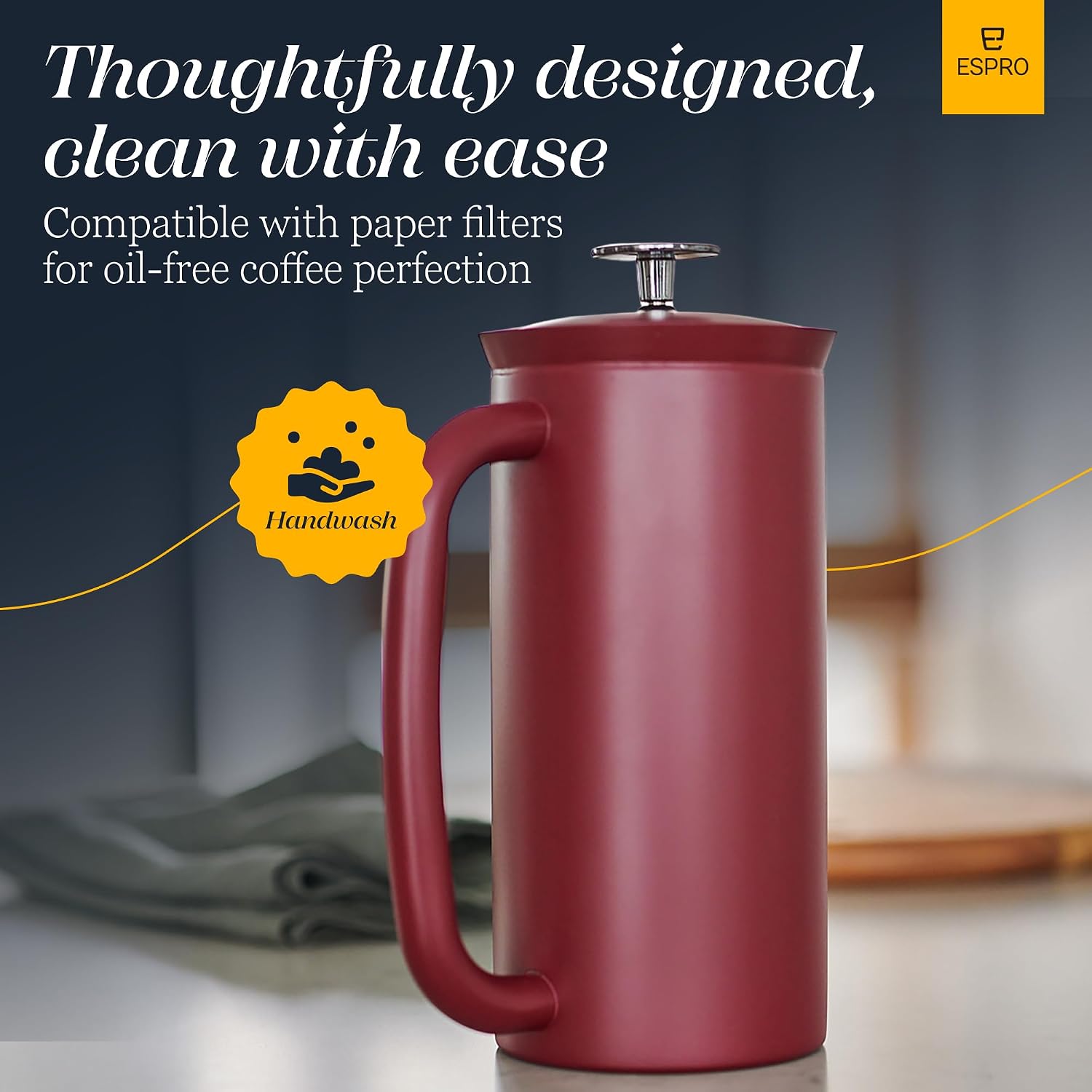 ESPRO P7 French Press, 18oz, Brushed, Stainless Steel Coffee Maker | Double Filter Coffee Press, Grit-Free Coffee, Heat Resistant Insulated tea Press, Easy Hot and Cold Coffee Brewer, Tea Brewer