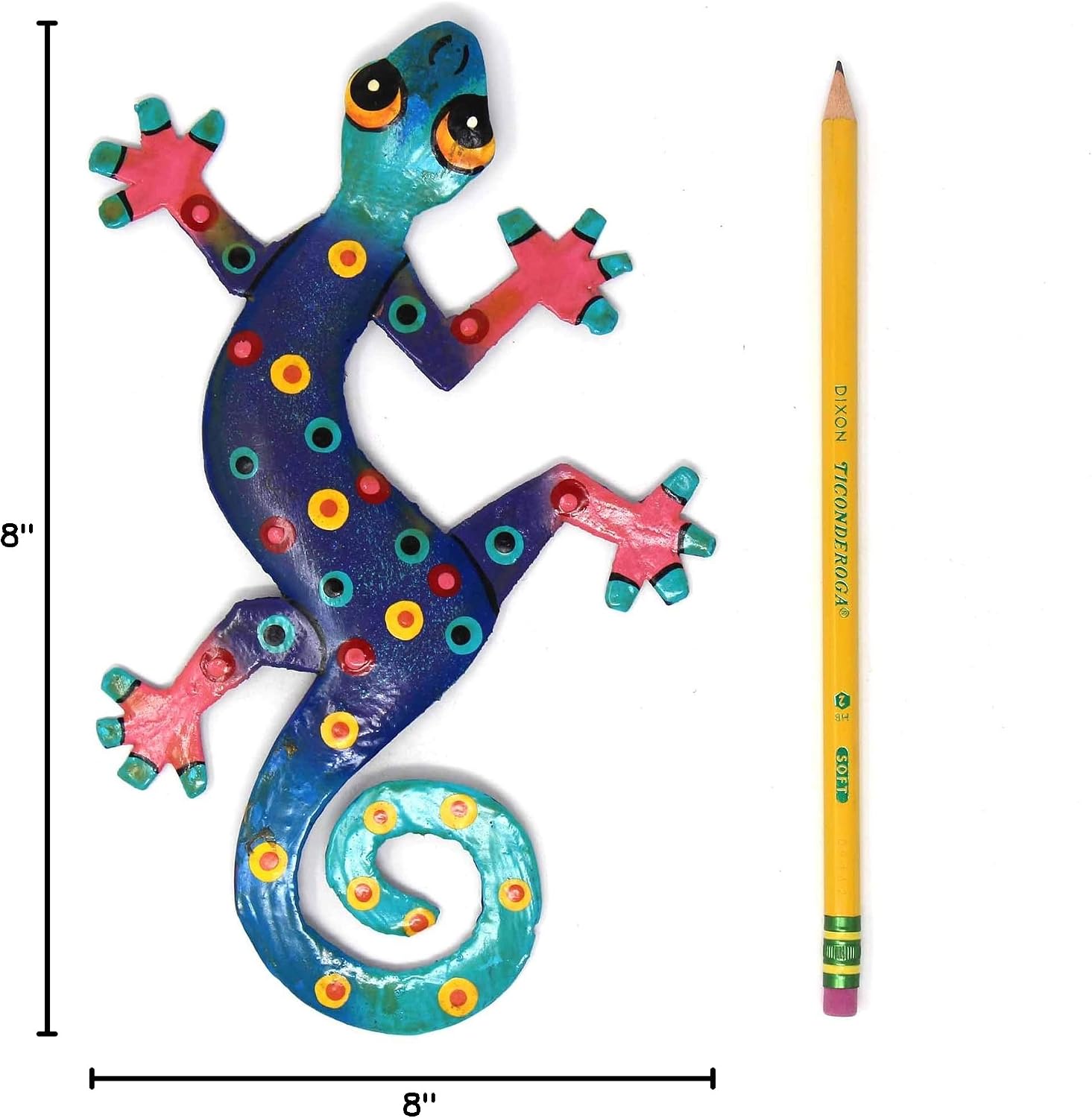 Global Crafts 8" Painted Gecko Recycled Haitian Metal Wall Art Blue Green, Florida
