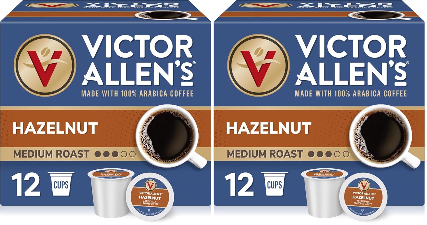Victor Allen's Coffee Hazelnut Flavored, Medium Roast, 1 Pack - 12 Count, Single Serve Coffee Pods for Keurig K-Cup Brewers