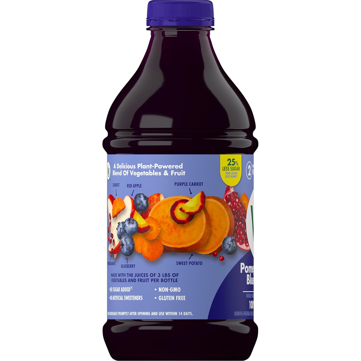 V8 Blends 100% Juice Pomegranate Blueberry Juice, Fruit and Vegetable Juice Blend, 46 Fl Oz Bottle