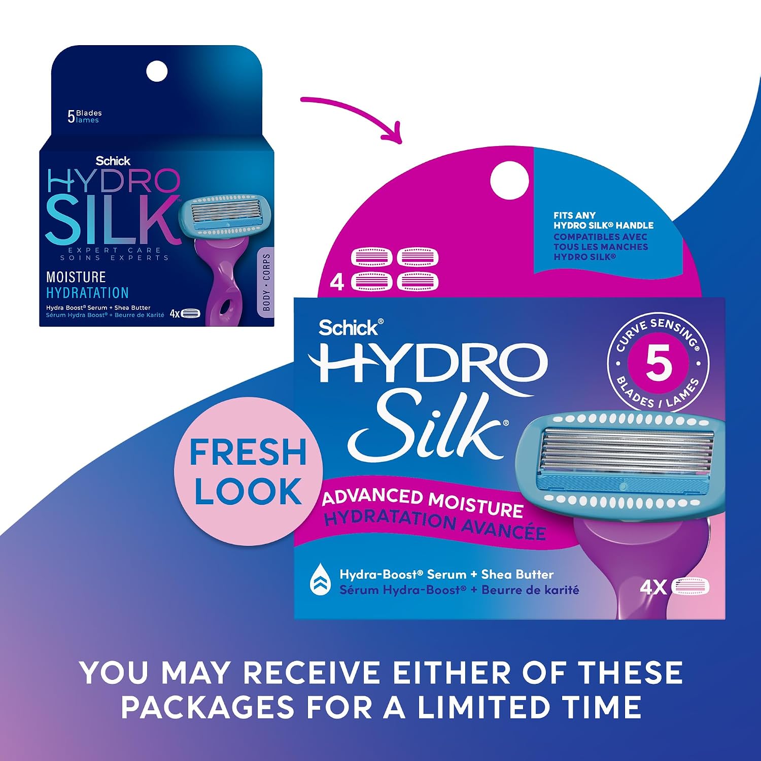 Schick Hydro Silk Moisture Razor Blade Refills, 4 Count | 5-Blade Moisturizing Razors for Women | Womens Moisturizing Razor Refills