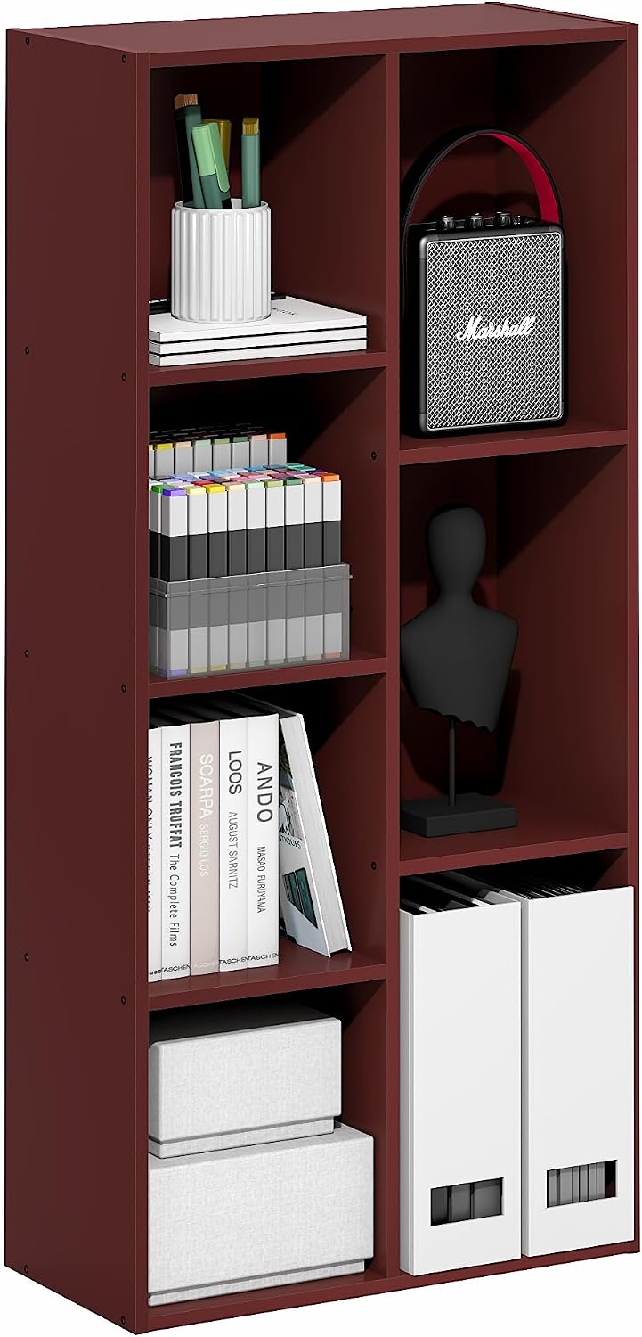 Furinno LUDER Book Shelf, 5-Cube Bookshelf, Easy Assembly Bookcase with Open Shelves, 9.4 x 19.7 x 31.5, for Living Room, Bedroom, Home Office, Darkwood