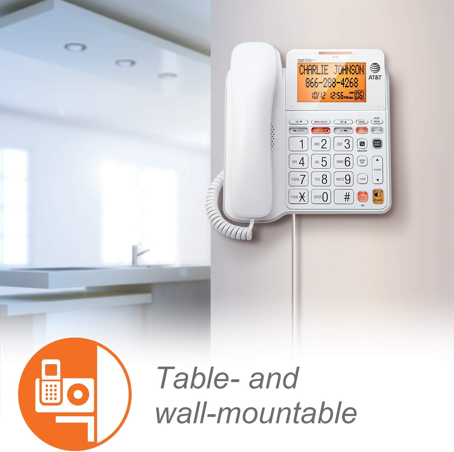 AT&T CL4940 Corded Phone with Digital Answering System, Caller ID, Large Tilt Display