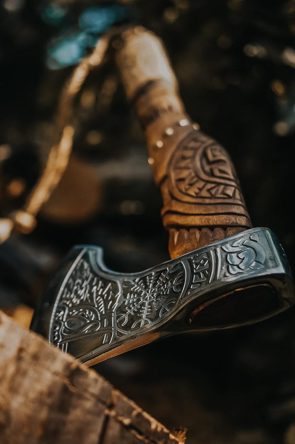 Poshland AX-7000 Custom Gift Forged Carbon Steel Viking Axe with Rose Wood Shaft, Viking Bearded Camping Axe