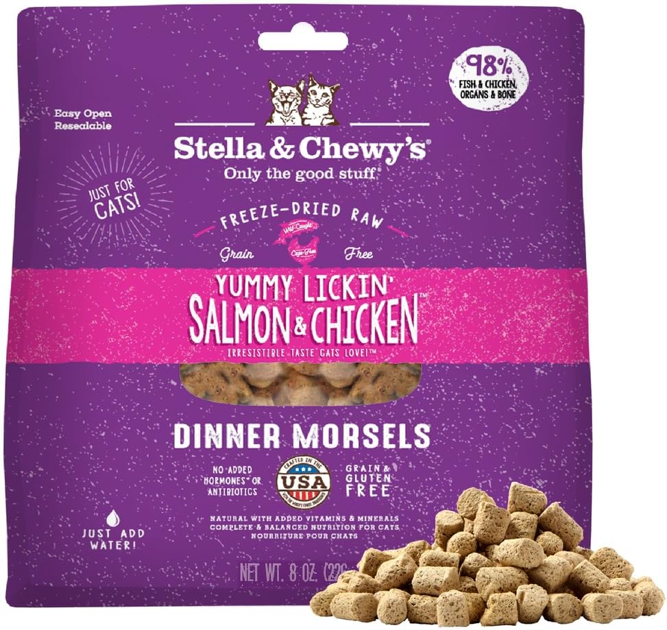 Stella & Chewy's Freeze-Dried Raw Cat Dinner Morsels - Premium Chicken Recipe with 98% Cage-Free Meat & Organs - Natural Grain-Free Cat & Kitten Food - Made in USA - 18 oz