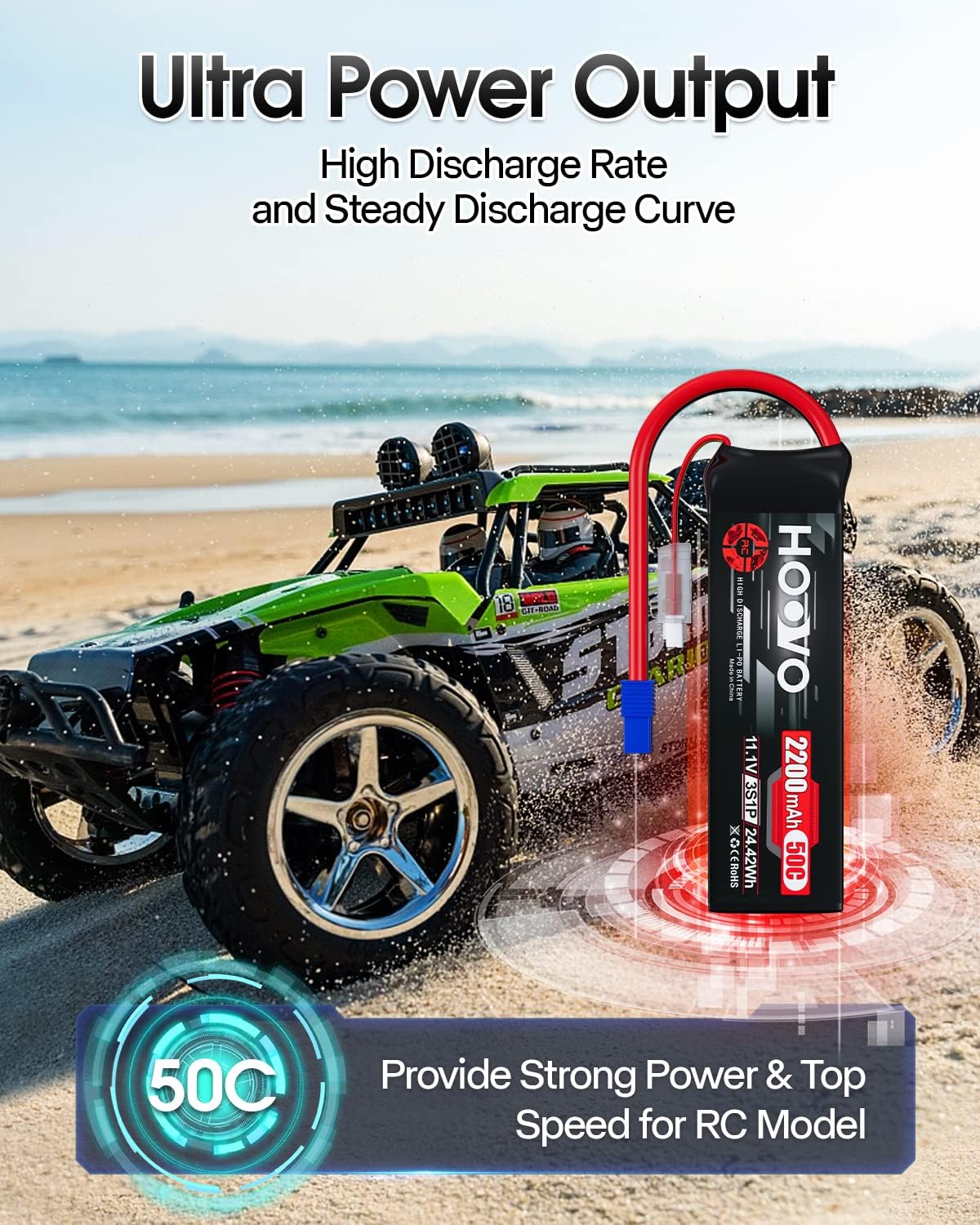 HOOVO 3S 11.1V Lipo Battery 2200mAh 50C with EC3 Plug 2pack | for RC Car Boat Truck Multi-Motor Heli Airplane Quadcopter Helicopter Hobby