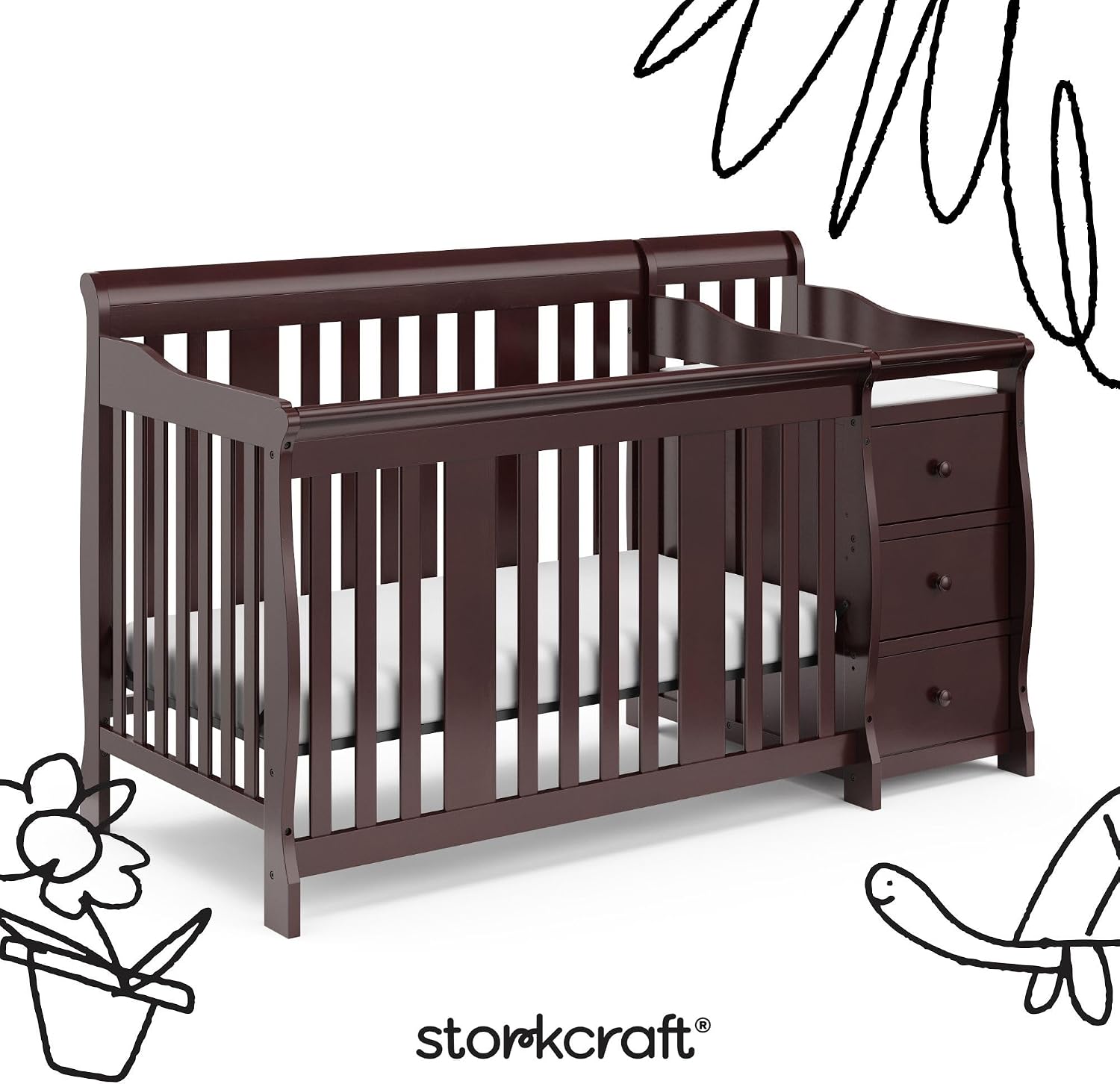 Storkcraft Portofino 5-in-1 Convertible Crib and Changer, Pebble Gray