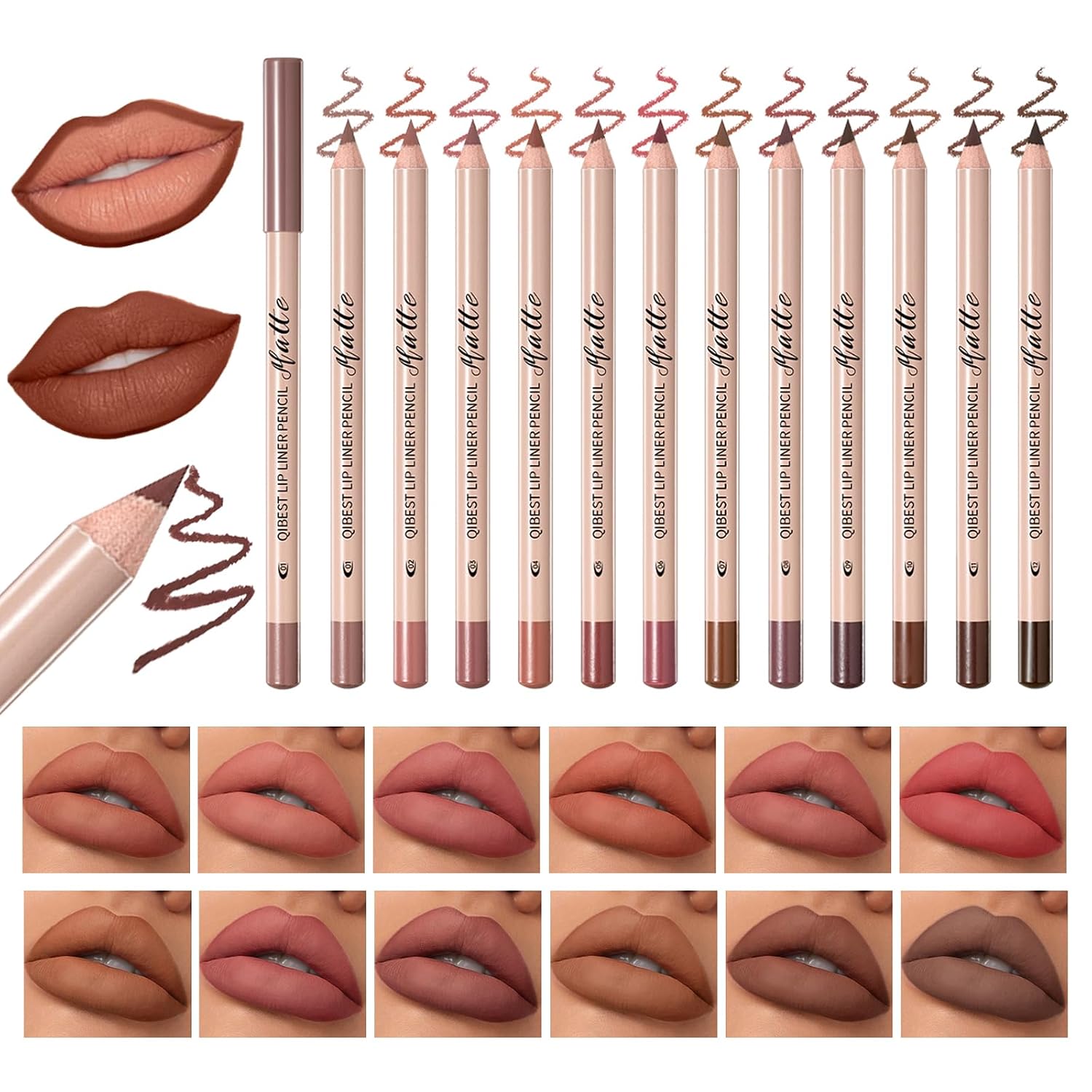 QiBest 7Pcs Matte Liquid Lipstick + 1Pcs Lip Plumper Makeup Set Kit, Pigmented Long Lasting Lip Gloss Set