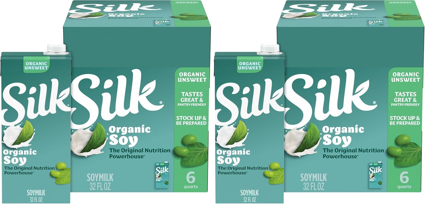 Silk Shelf-Stable Organic Soy Milk, Unsweetened, Dairy-Free, Vegan, Non-GMO Project Verified,32 Fl Oz(Pack of 6)