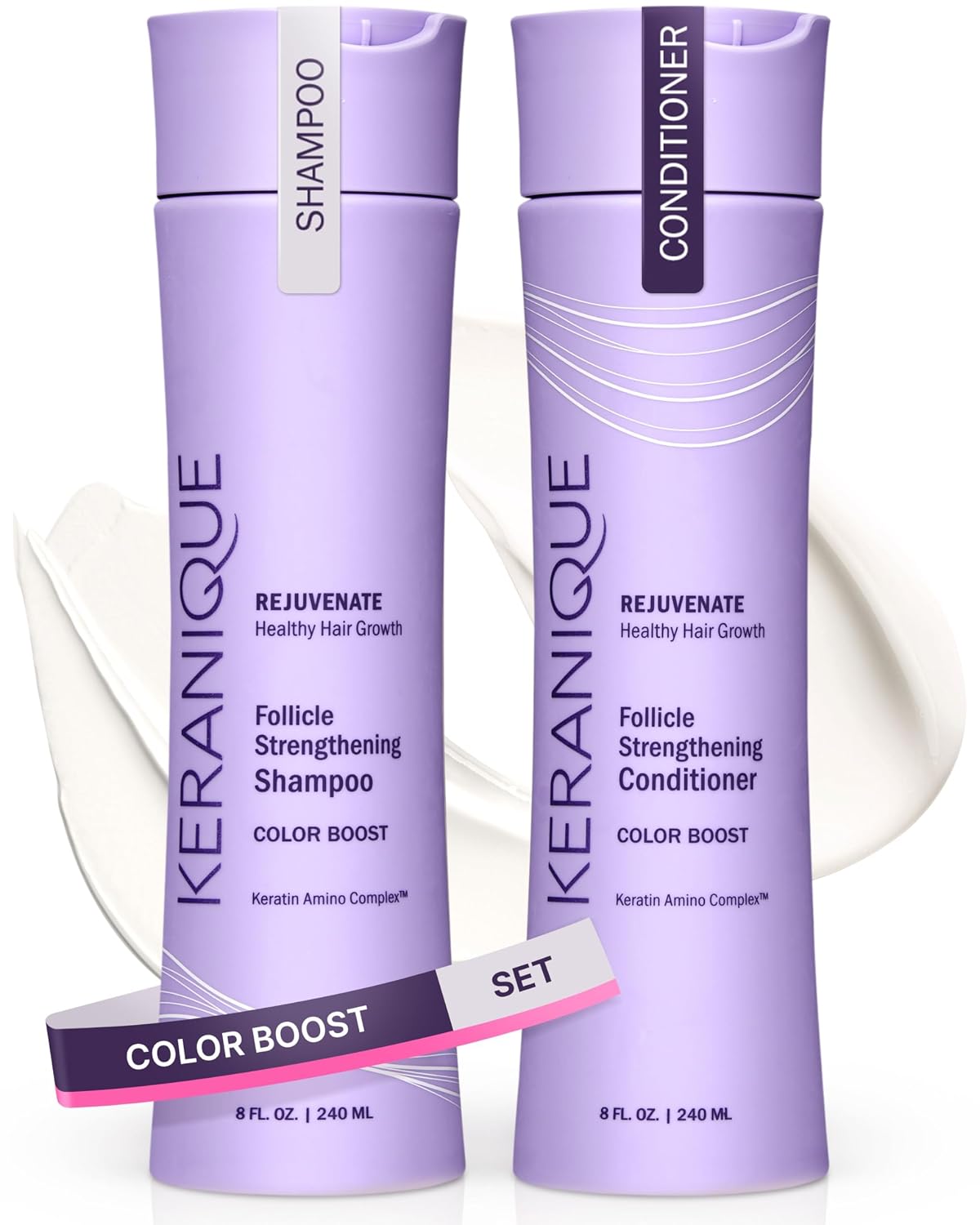 Keranique Volumizing Shampoo & Conditioner Set for Hair Repair, Growth & Thinning Hair Support – Keratin, Biotin, Menthol & Niacinamide, Lightweight Strengthening Formula - Keratin Amino Complex™