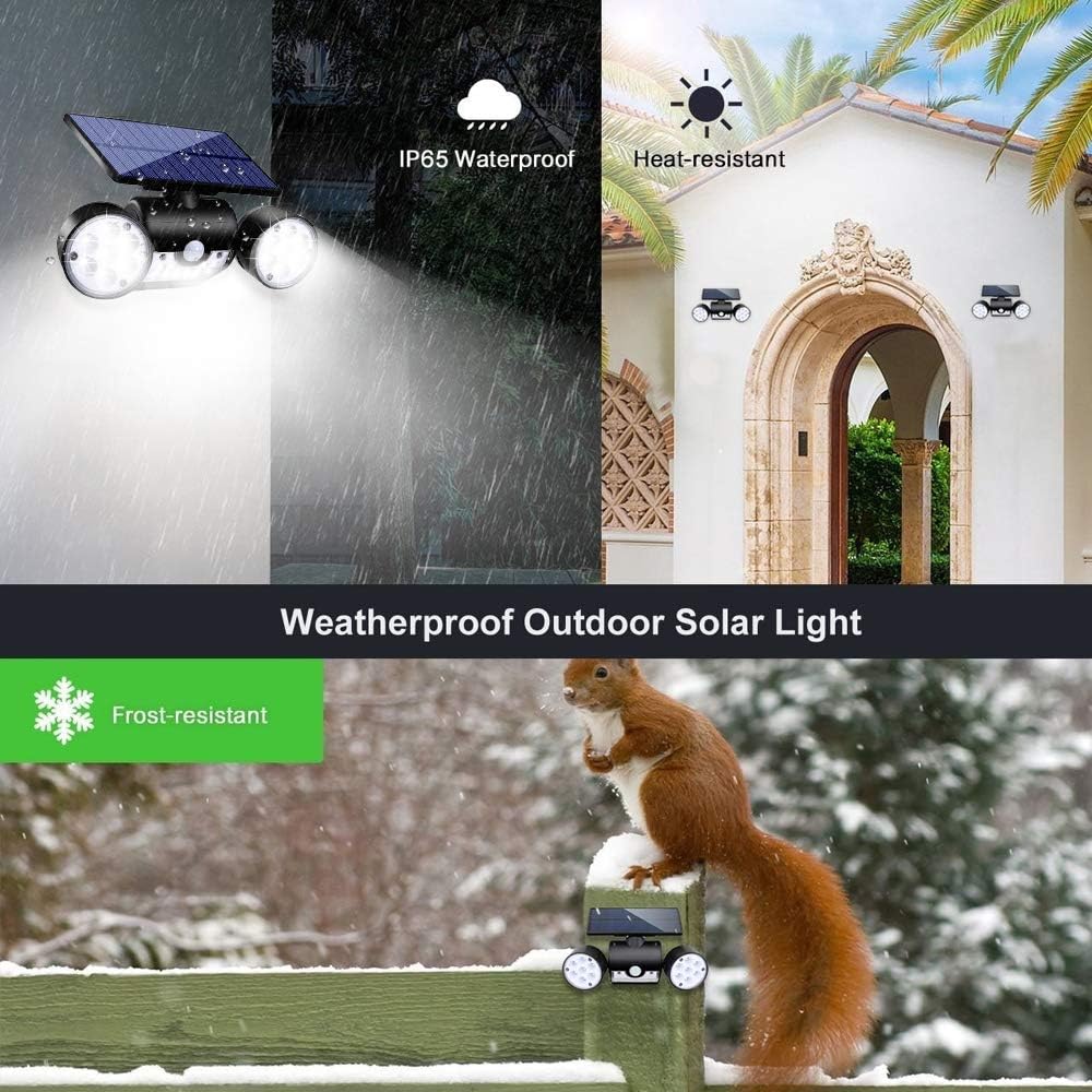 Solar Outdoor Lights Motion Sensor Security Flood Lights 3 Head | Solar Powered Wall Light, IP65 Waterproof, 270°Wide Angle Spotlight with 2 Modes for Garden Patio Porch Yard Path Tree